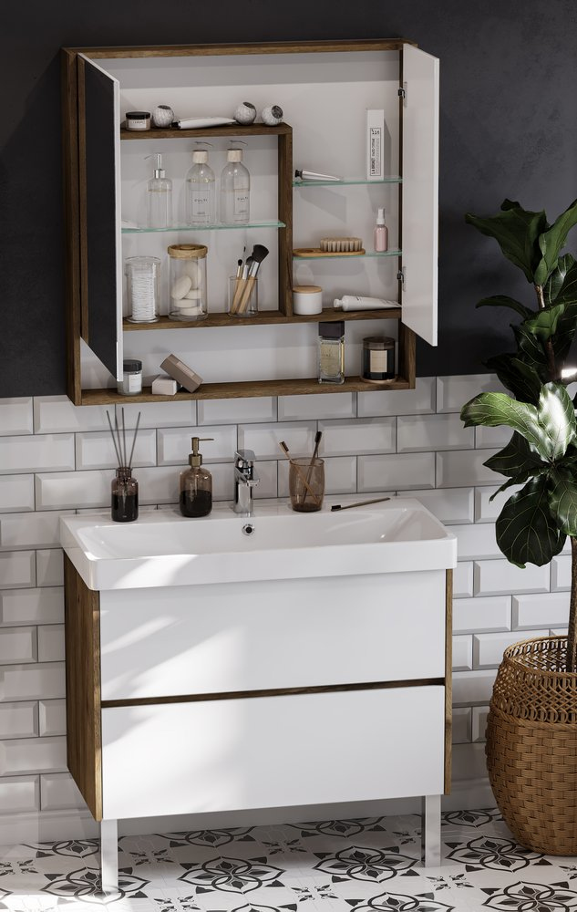 Зеркальный шкаф Aquaton Сканди 90 Белый / Дуб Рустикальный 1A252302SDZ90