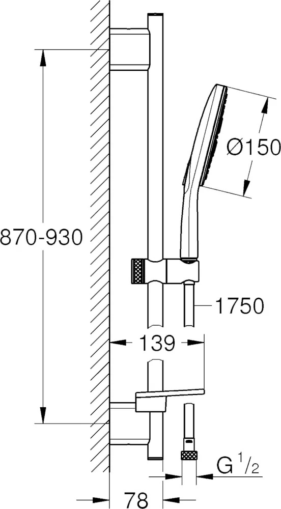 Душевой гарнитур GROHE Rainshower SmartActive 150 штанга 900 мм шланг 1750 мм белая луна 26594LS0