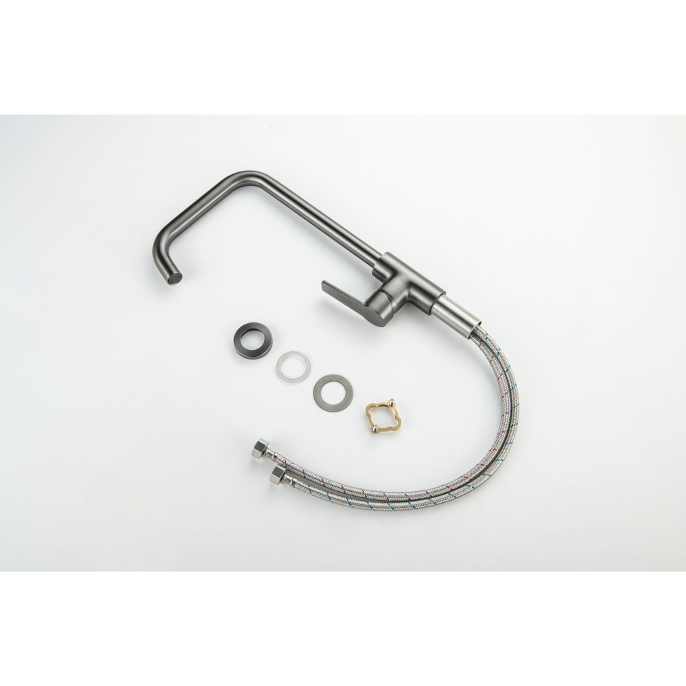 Смеситель для кухни Aquanet Лугано с квадратным изливом оружейная сталь AQ1781BGM