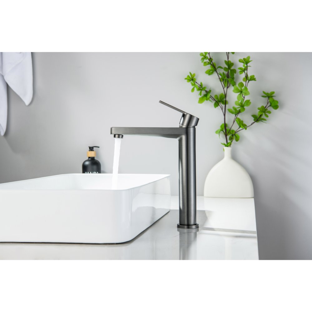 Смеситель для раковины Aquanet ЛУГАНО высокий 217 мм без донного клапана оружейная сталь AQ1704BGM