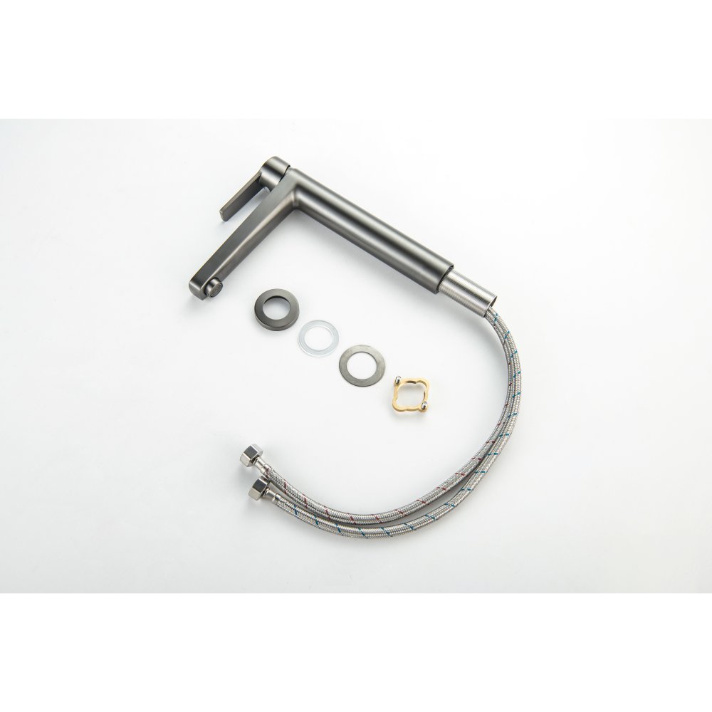 Смеситель для раковины Aquanet ЛУГАНО высокий 217 мм без донного клапана оружейная сталь AQ1704BGM