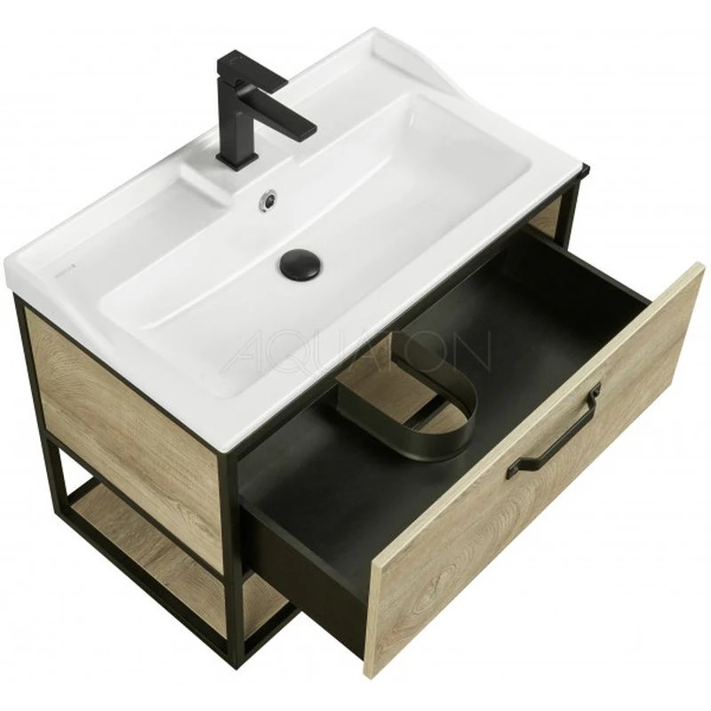 Комплект мебели для ванной AQUATON Лофт Фабрик 80 Дуб Эндгрейн с раковиной Фабиа 80 1A2424K1LTDU0