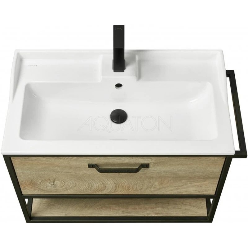 Комплект мебели для ванной AQUATON Лофт Фабрик 80 Дуб Эндгрейн с раковиной Фабиа 80 1A2424K1LTDU0