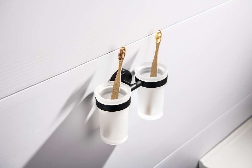 Стакан с держателем двойной Aquanet Europa матовый черный AQ4117MB