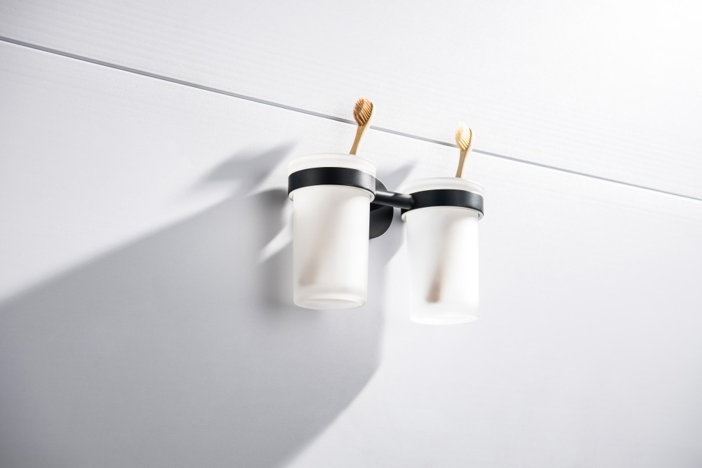 Стакан с держателем двойной Aquanet Europa матовый черный AQ4117MB