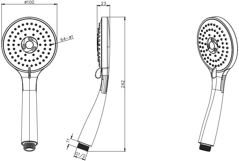 Ручной душ Aquanet Вега 3jet хром AQ2003CR