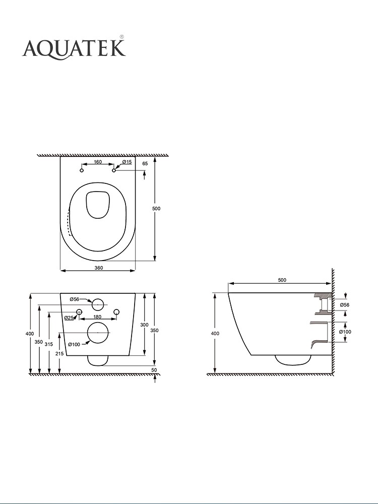 Унитаз подвесной Aquatek Либерти Tornado 500х360х350 мм с сиденьем дюропласт AQ1999T-00