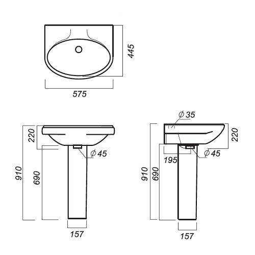 Умывальник Sanita Самарский 57 см белый WB.PD/Samarsky/57-C/WHT.G/S1