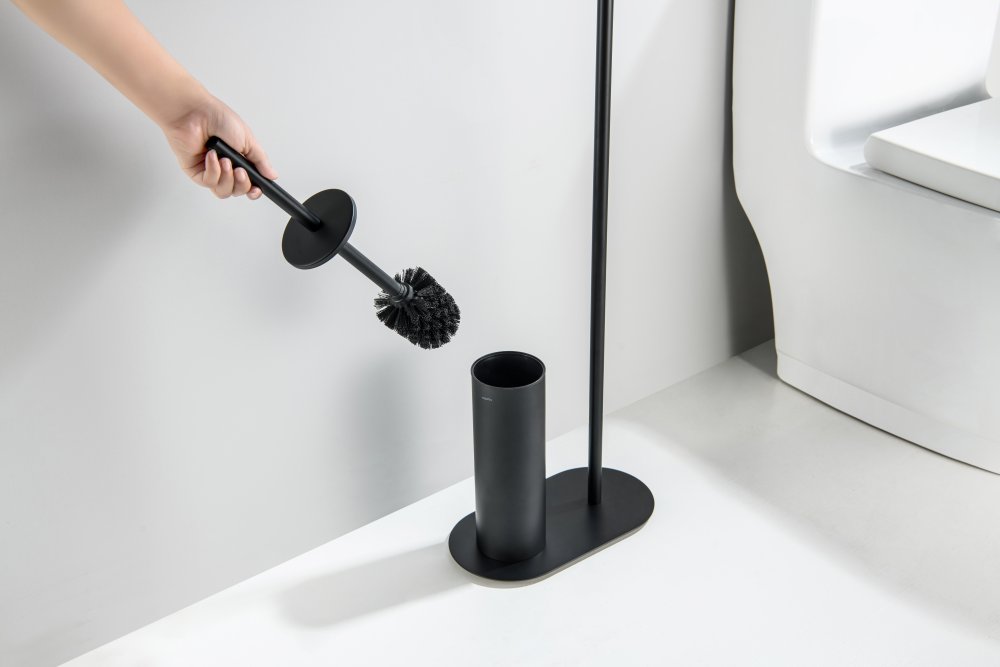 Стойка напольная с ершиком и держателем туалетной бумаги Aquanet Оберон матовый черный AQ4231MB