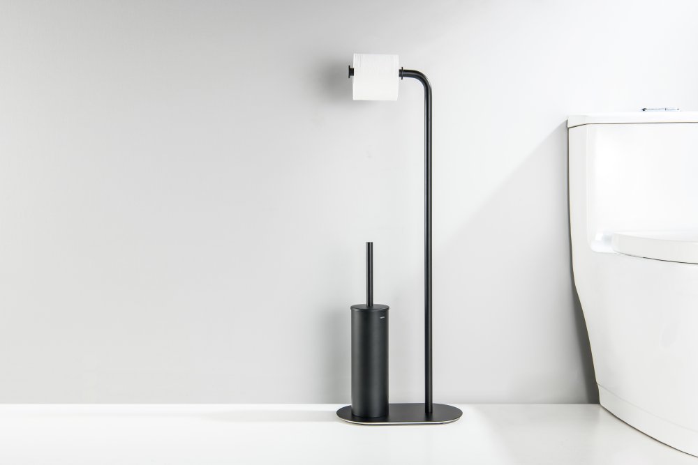 Стойка напольная с ершиком и держателем туалетной бумаги Aquanet Оберон матовый черный AQ4231MB
