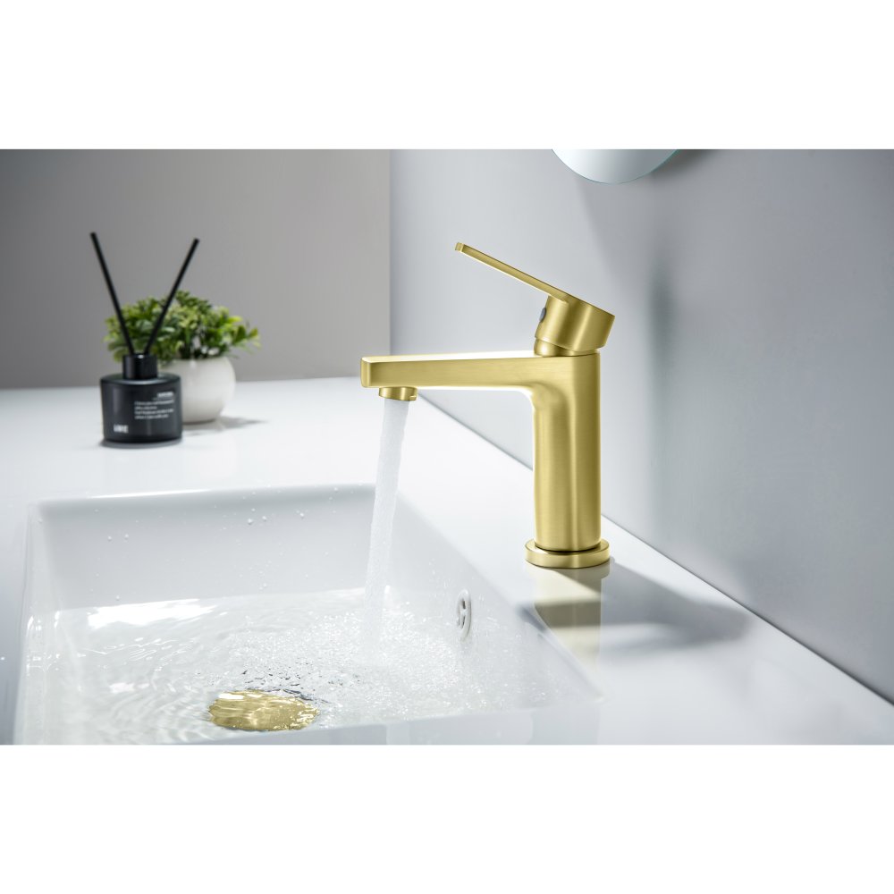 Смеситель для раковины Aquanet Лугано 106 мм без донного клапана шлифованное золото AQ1710BG