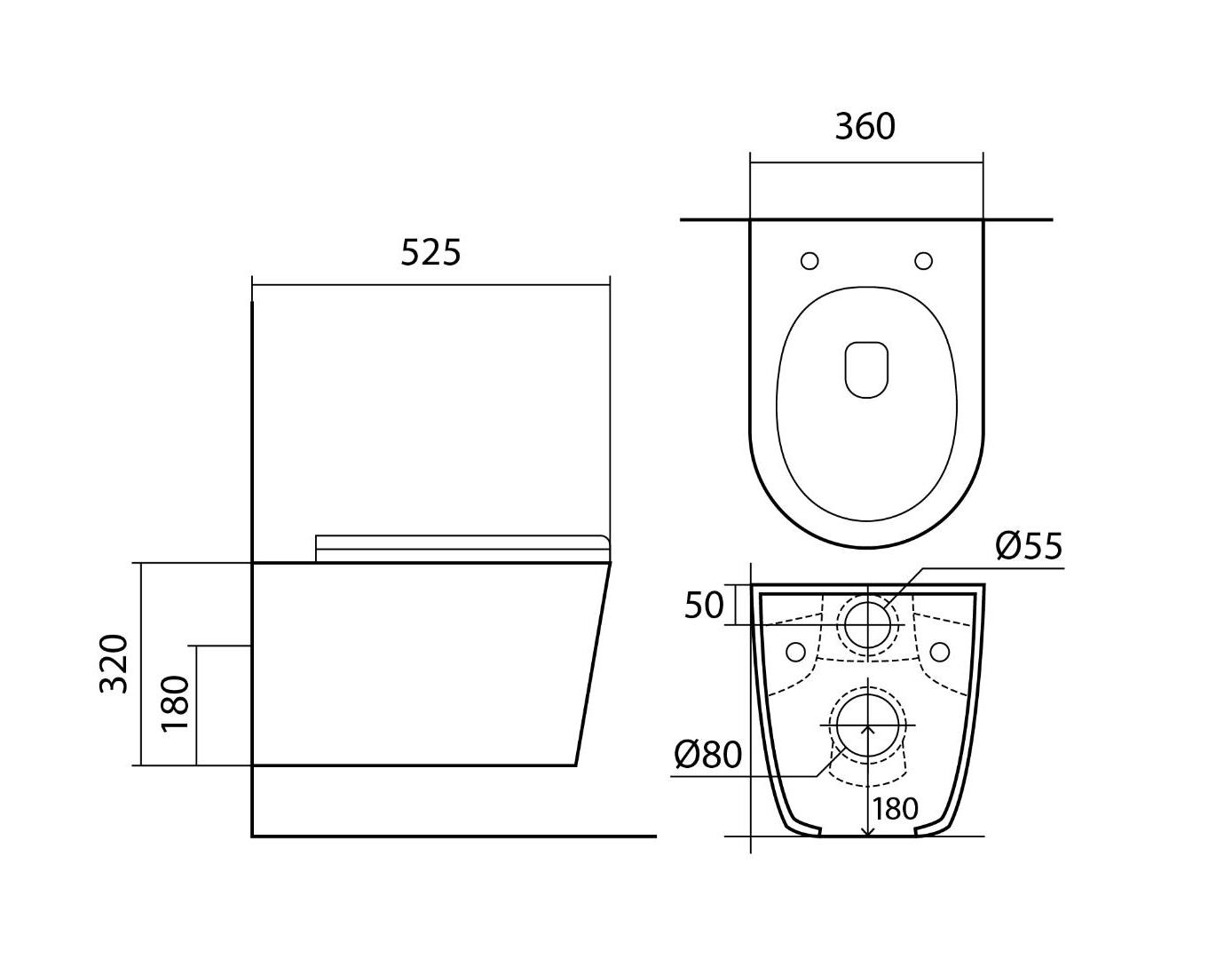Унитаз подвесной безободковый Aquatek Вега 525х360х320 мм с сиденьем микролифт AQ1905-00