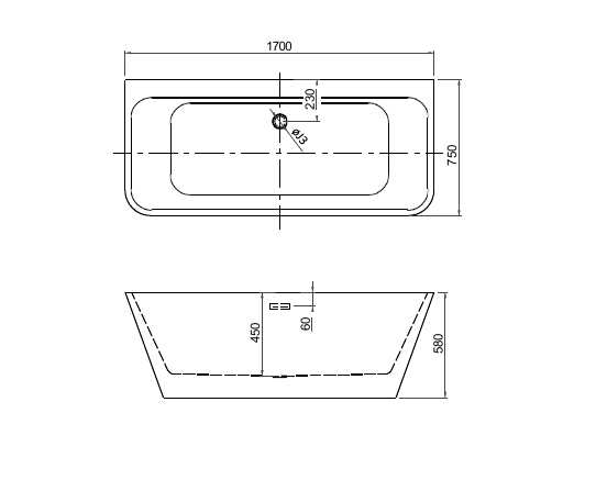 Ванна акриловая отдельностоящая Aquanet ТЕРА 1700x780x590 мм со сливом и ножками AQ-128778Wt