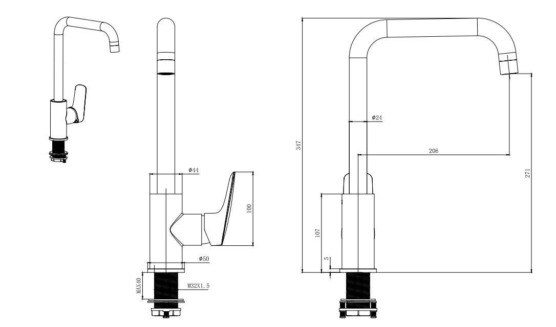 Смеситель для кухни Aquanet Вега квадратный излив матовый черный AQ1081MB