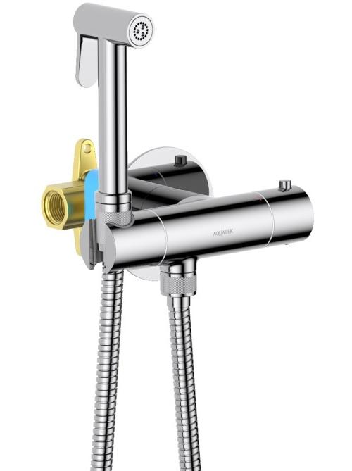 Комплект для гигиенического душа термостатический встроенный Aquanet Oberon смеситель, лейка, шланг, хром AQ1027CR