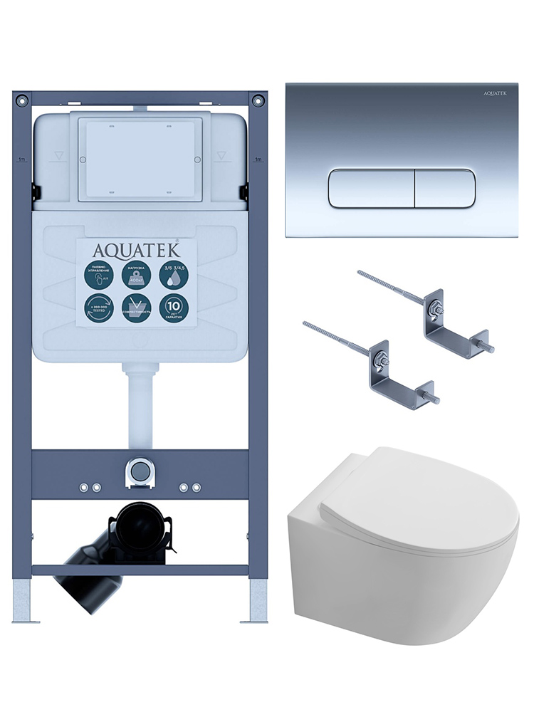 Комплект инсталляции 4 в 1 AQUATEK Сириус PNS-07 (рама INSP-0000001, унитаз AQ1582T-00, кнопка PNS-0000007) СИРИУС PNS-07