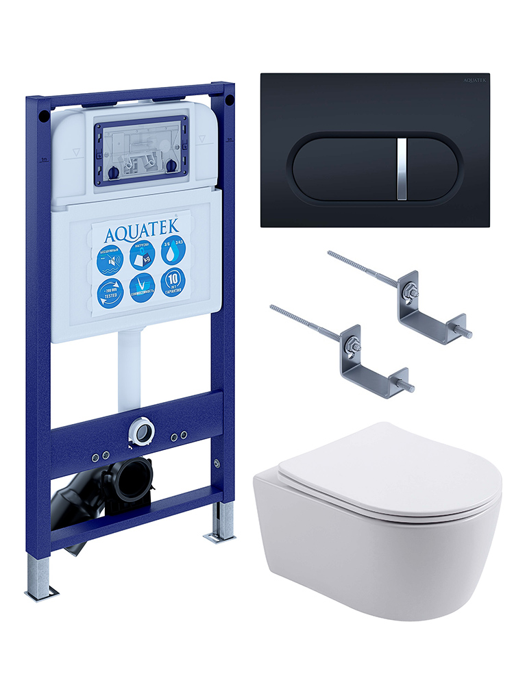 Инсталляция с унитазом AQUATEK Европа 4 в 1 рама INS-0000025 кнопка KDI-0000045 унитаз AQ1106L-00 New-045