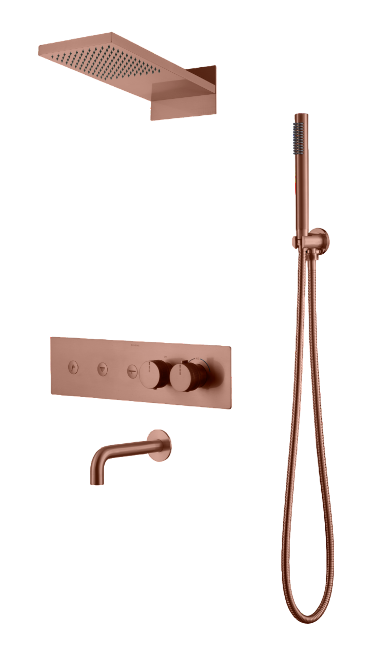 Душевой комплект встраиваемый Boheme Fusion термостат излив верхний и ручной душ матовая медь 131-2-CB