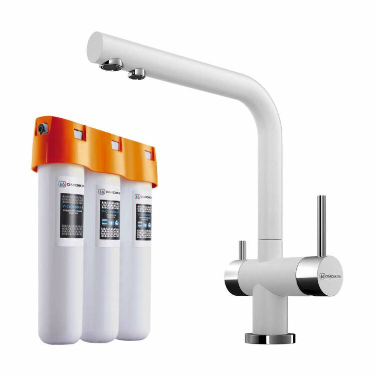 Смеситель для кухни OMOIKIRI Nagano с водоочистителем PURE DROP Lite белый 40548028