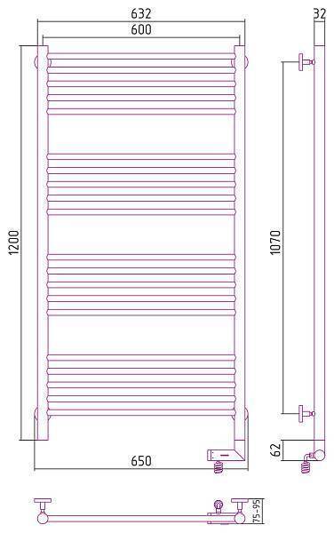 Полотенцесушитель электрический Сунержа Богема 2.0 600x1200 мм правый темный титан муар 15-5205-1260