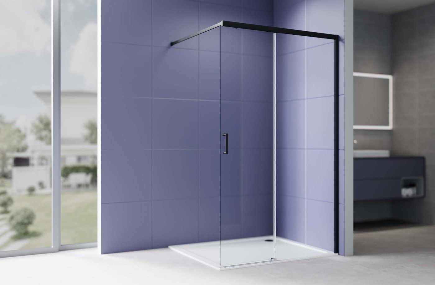 Душевая перегородка раздвижная Aquanet Walk In 1200x2000 мм профиль черный стекло прозрачное 5/6 мм AQ.WISL.120.1BL