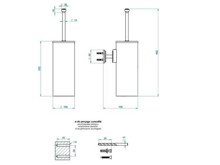 Ершик THG Fauborg metall настенный с крышкой цвет хром G2TA024720C