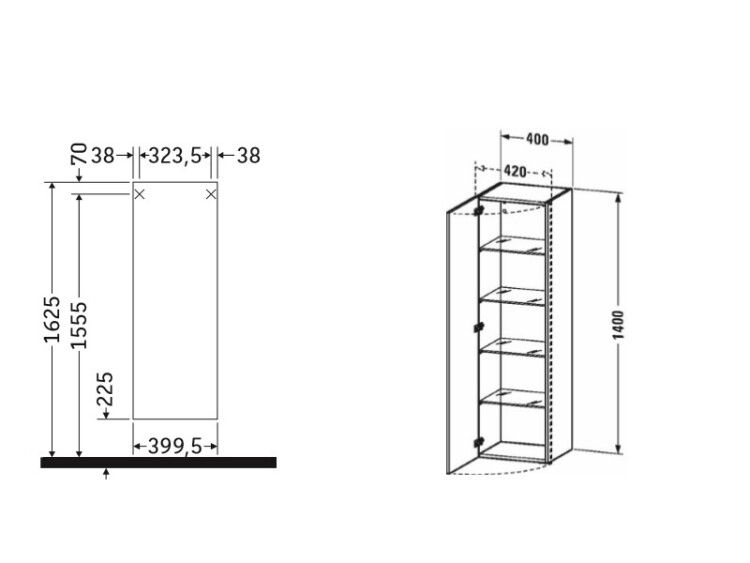 Шкаф-пенал Duravit DuraStyle 400x360x1400 мм подвесной петли справа белый глянцевый DS1219R2222