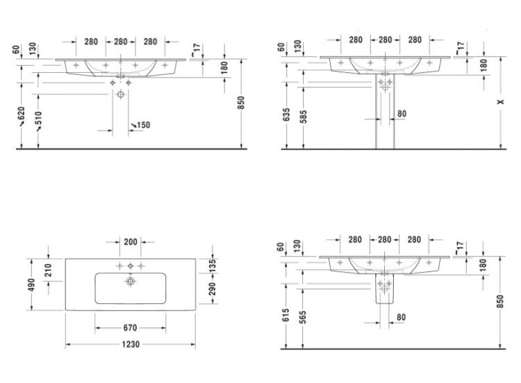 Раковина Duravit ME by Starck 1230x490 мм без отверстия для смесителя цвет белый 2336120060
