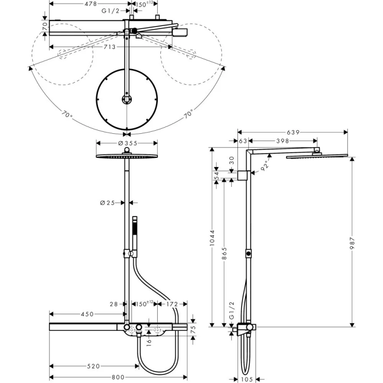 Душевая система AXOR ShowerSolutions Showerpipe с термостатом полированное красное золото 27984300