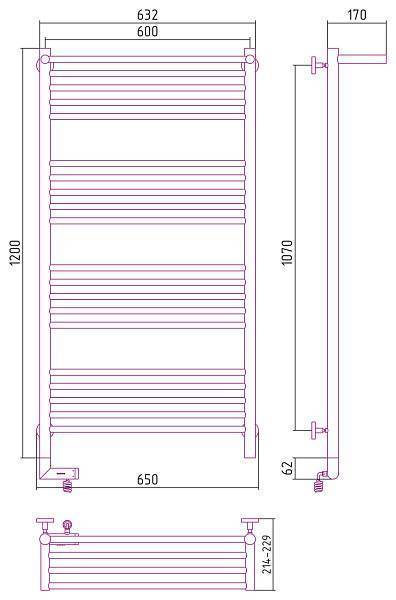 Полотенцесушитель электрический Сунержа Богема 2.0 600x1200 мм левый матовый черный 31-5206-1260