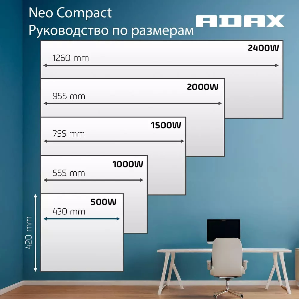 Конвектор электрический ADAX NEO Compact 20 KWT 2000 Вт Sparkling Grey Wi-Fi 30208