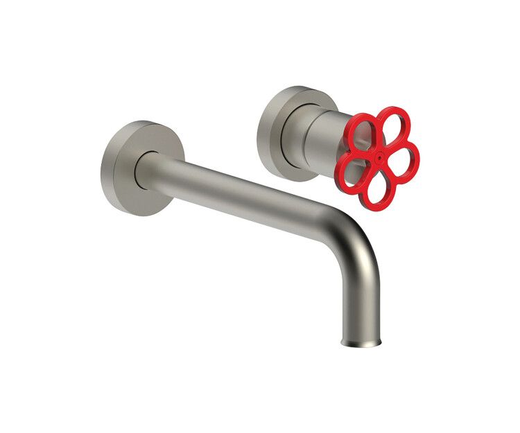 Смеситель для раковины Fantini AW/PIPE настенный матовая сталь/красный 2093T513BO9