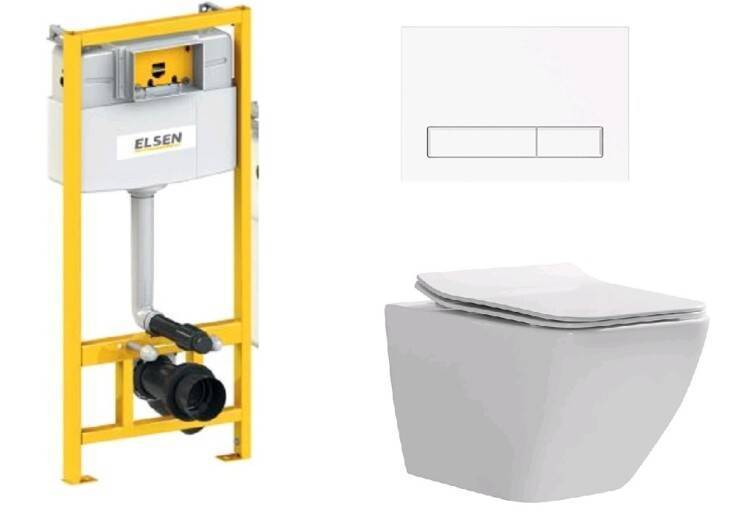 Комплект ELSEN E08 унитаз подвесной 360x530x365 мм инсталляция и клавиша белый EIN5001120E08white818BSet