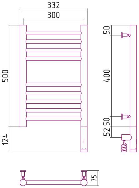 Полотенцесушитель электрический Сунержа Богема 3.0 300x500 мм правый состаренная латунь 051-5805-5030