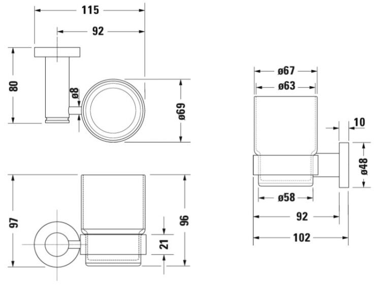 Держатель для стакана Duravit D-Code настенный стекло справа цвет хром 0099201000