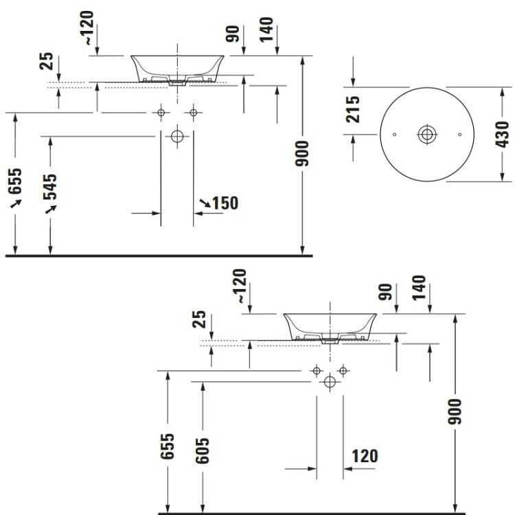 Раковина Duravit White Tulip 430x430 мм накладная без отверстия для смесителя белый 2362430079