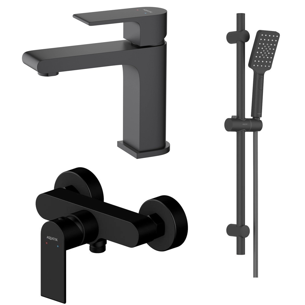 Набор смесителей 3 в 1 Aquanet Лира Set (AQ1410MB+AQ1460MB+AQ2018MB) матовый черный AQ1431MB
