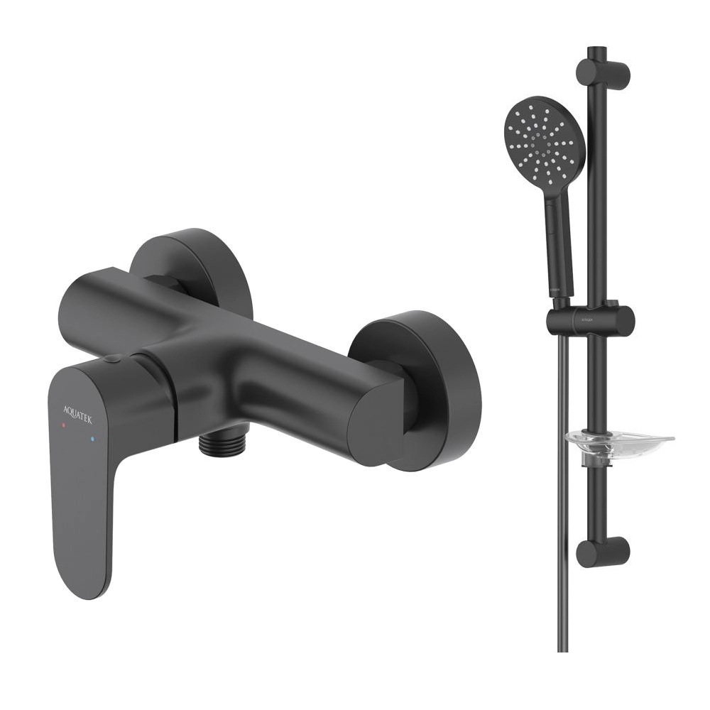 Набор для душа 2 в 1 Aquatek Оберон (AQ1260MB+AQ2014MB) матовый черный AQ1232MB