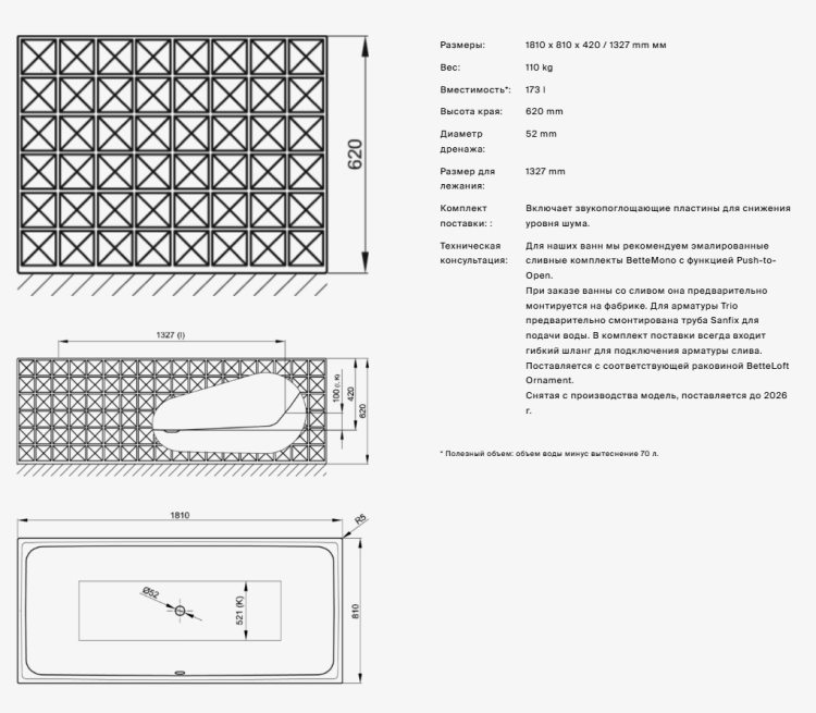 Ванна Bette BetteLoft Ornament 1810x810x420 мм отдельностоящая черная 3172-056CFXX6A