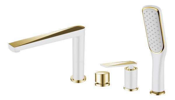 Смеситель для ванны Boheme Venturo врезной на борт белый матовый/золото матовое 380-W