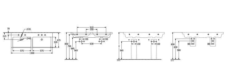 Раковина двойная Villeroy & Boch Subway 3.0 1300x475 мм 2 отверстия для смесителя CeramicPlus 4A71D5R1