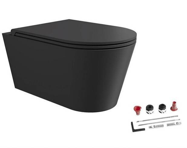 Унитаз подвесной безободковый Alice Hide Round 370х570 мм Aliglaze с сиденьем черный матовый 31170108SET