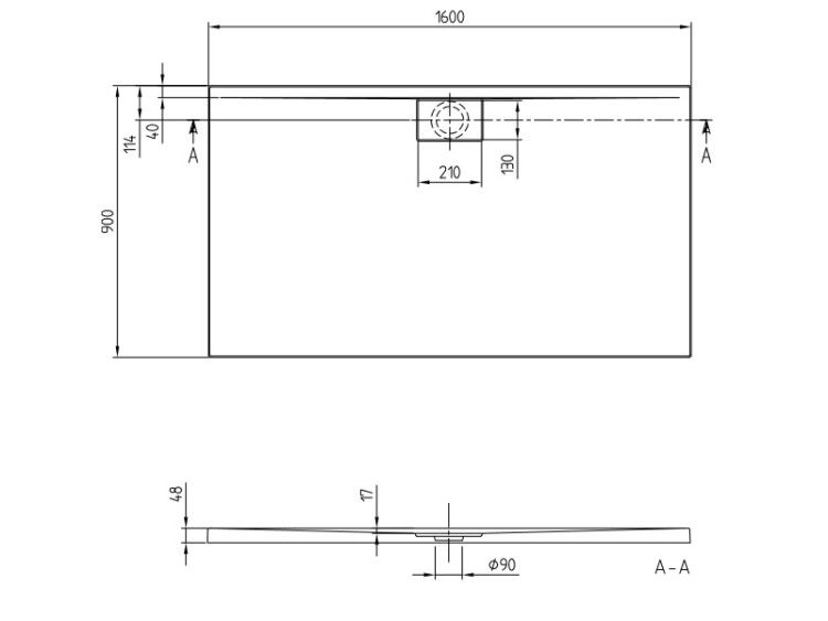 Душевой поддон Villeroy & Boch Architectura Metalrim 1600x900x48 мм белый UDA1690ARA248V01