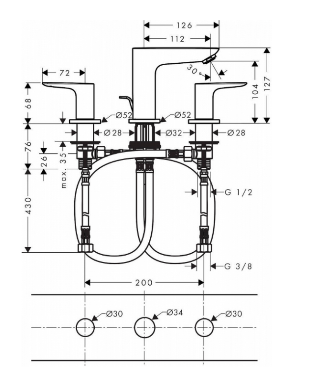 Смеситель для раковины Hansgrohe Talis E на 3 отверстия черный матовый 71733670