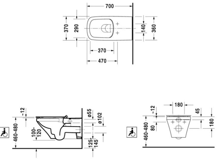 Унитаз подвесной Duravit DuraStyle 370x700 мм для инвалидов безободковый белый 2559090000
