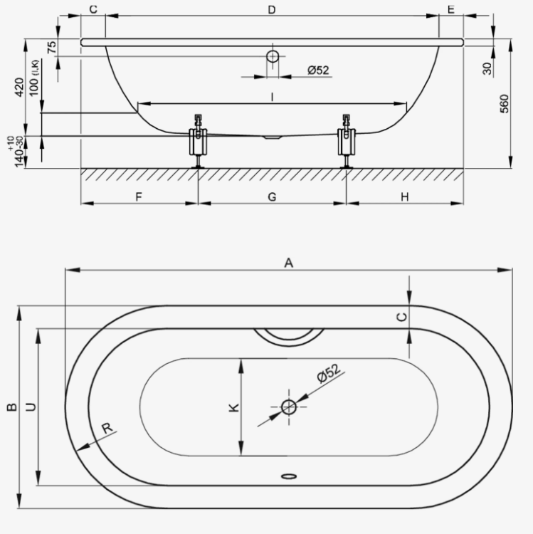 Ванна встраиваемая Bette BetteStarlet Oval 1750x800 мм BetteGlasur Plus белая 2680-0001GRPLUS