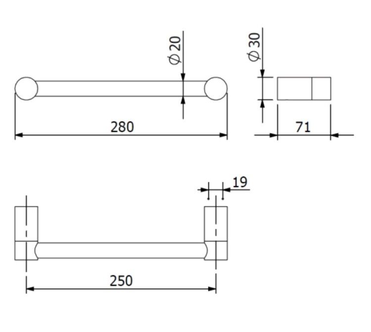 Поручень Kludi VELA R прямой 280х71х30 мм черный матовый 5898139