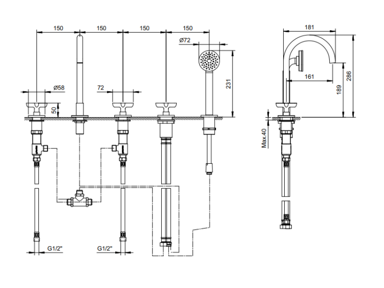 Смеситель для ванны и душа Fantini Icona Classic на борт ванны Matt Copper PVD 53P9R065