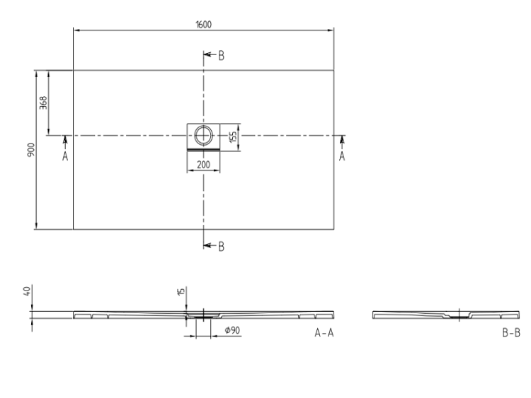 Душевой поддон Villeroy & Boch Squaro 1600x900 мм Quaryl цвет Anthracite UDQ1690SQI2V1S