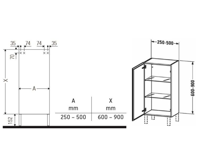 Шкаф-пенал Duravit L-Cube 500x363x900 мм подвесной петли слева белый матовый LC1189L1818